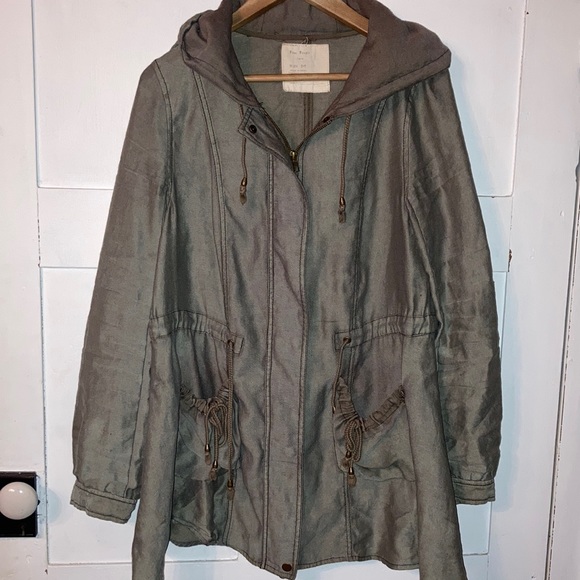 Free People Distressed Military Parka Zipper Jacket Fit Casual Army Green - Picture 2 of 9